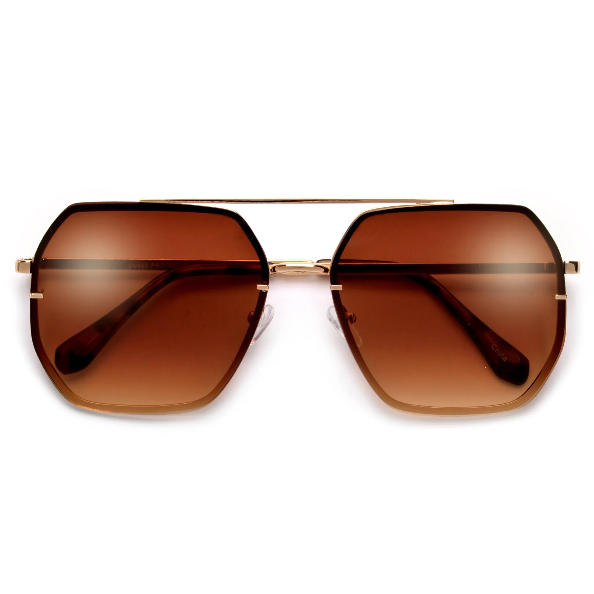 Oversize Squared Geometric Brow Bar Accented Stylish Aviator