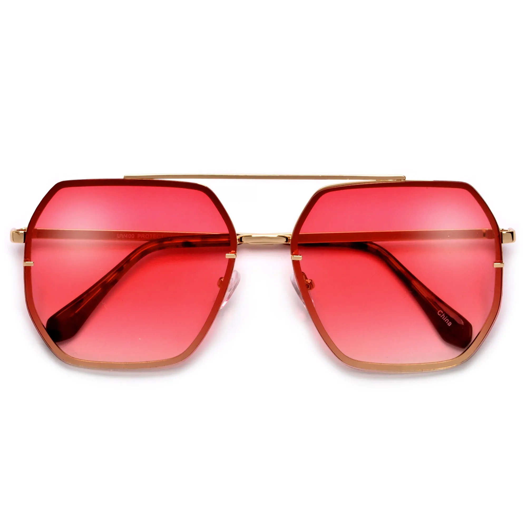 Oversize Squared Geometric Brow Bar Accented Stylish Aviator