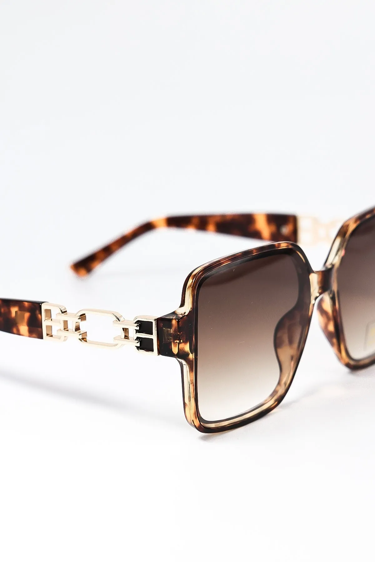 Oversized Tortoise Shell Sunglasses with Gold Detail