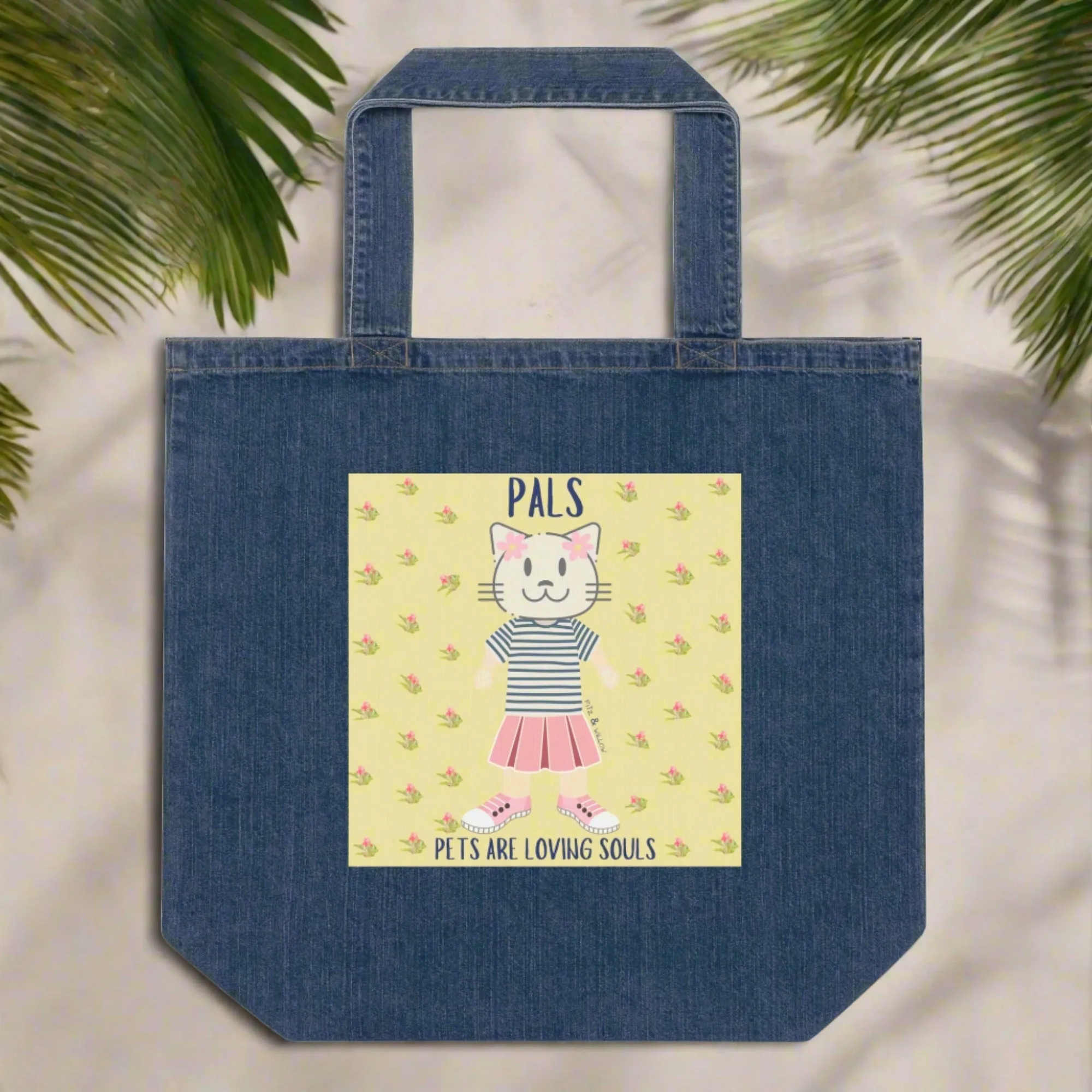 PALS, Cat themed organic denim tote bag