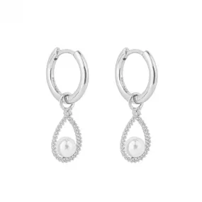 Pave Set Zirconia Teardrop Assembled Shell Pearl Hoop Earrings E6194