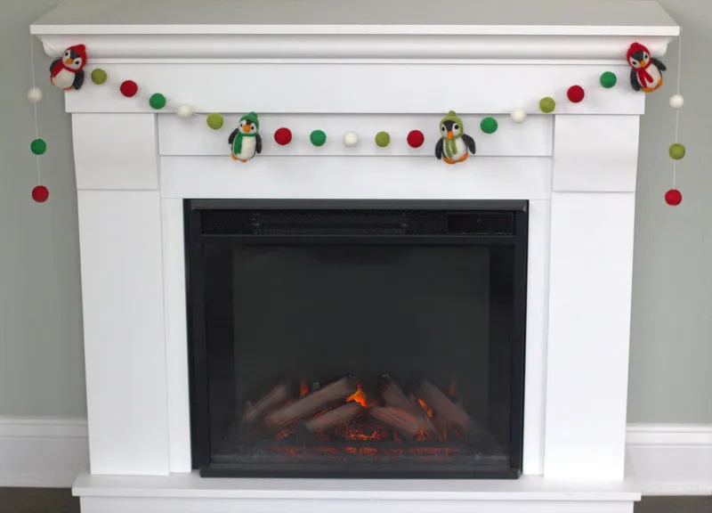 Penguin Felt Christmas Garland- Red & Green