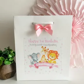 Personalised Birthday Gift Bag Watercolour Animals Pink