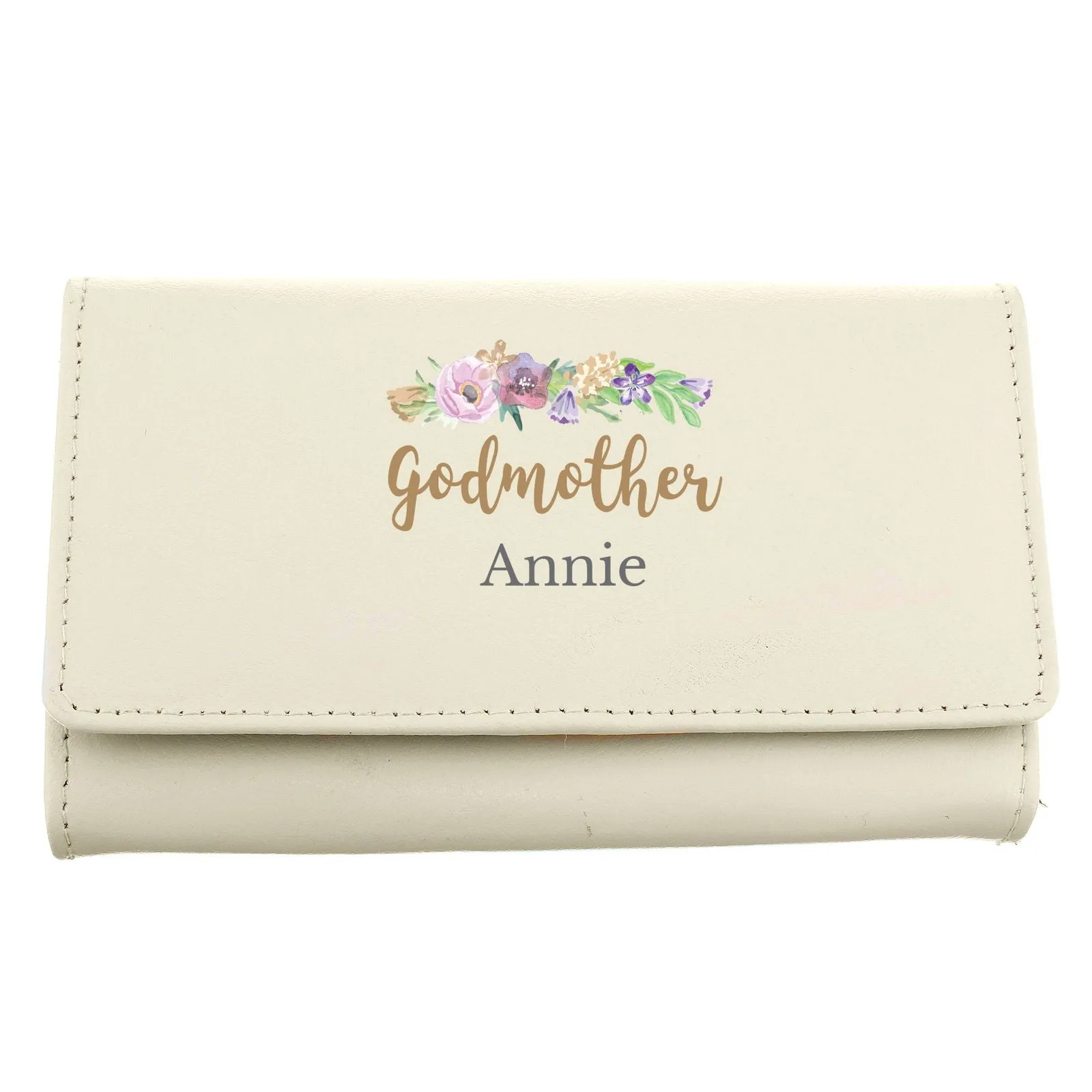 Personalised Floral Watercolour Cream Purse