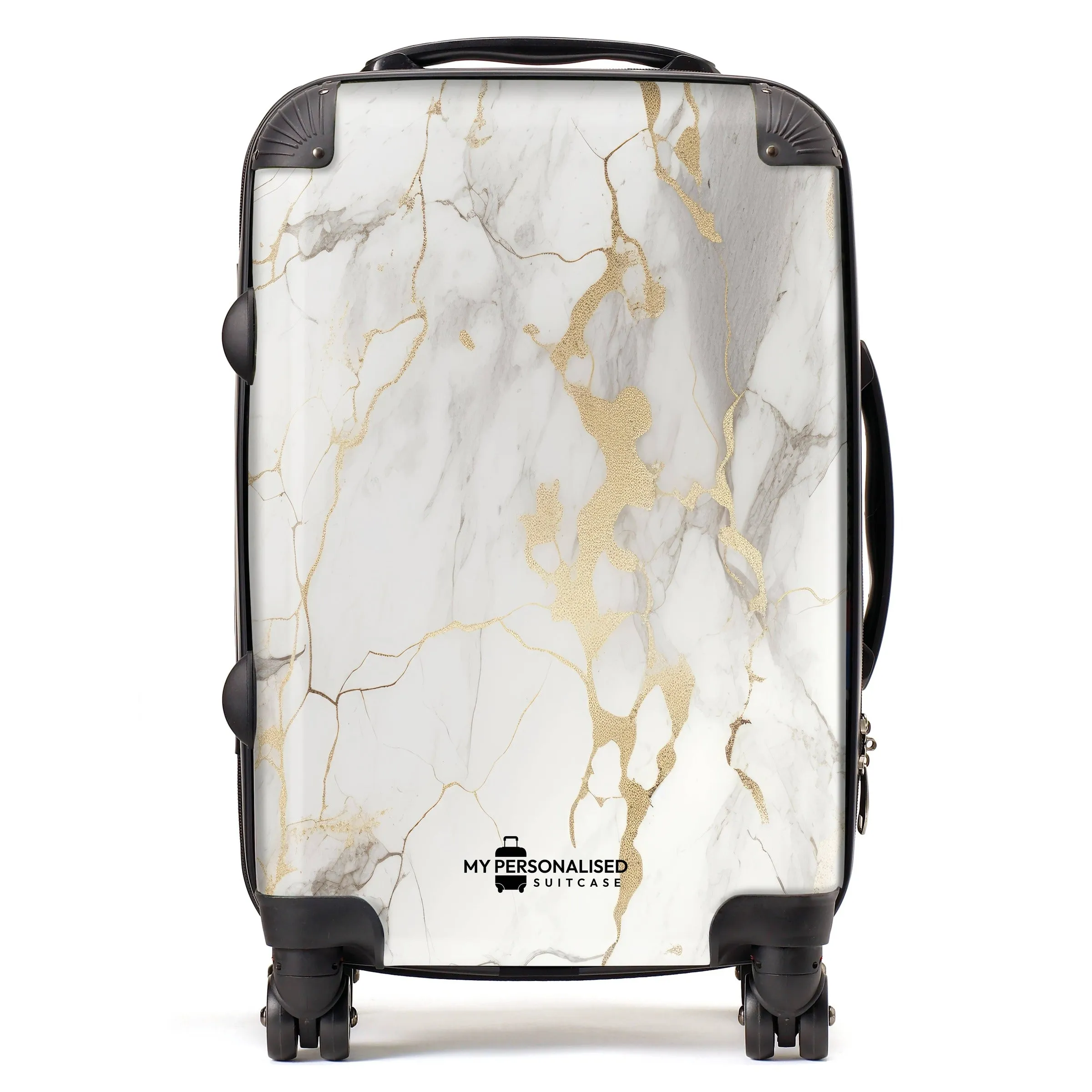 Personalised White & Gold Marble Suitcase