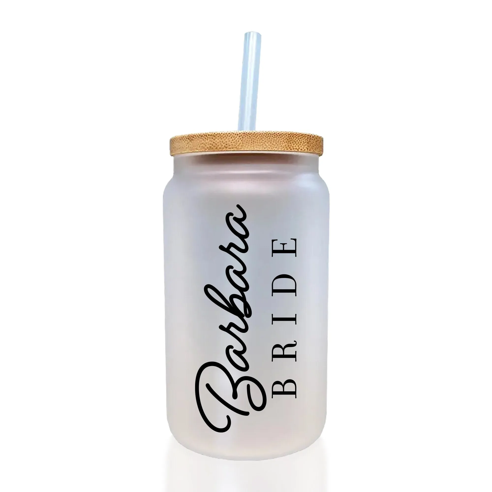 Personalized Bride Iced Coffee Cup Glass Bride Beer Can Glass Bride to Be Gift Custom Bride Can Glass with Bamboo Lid and Glass Straw