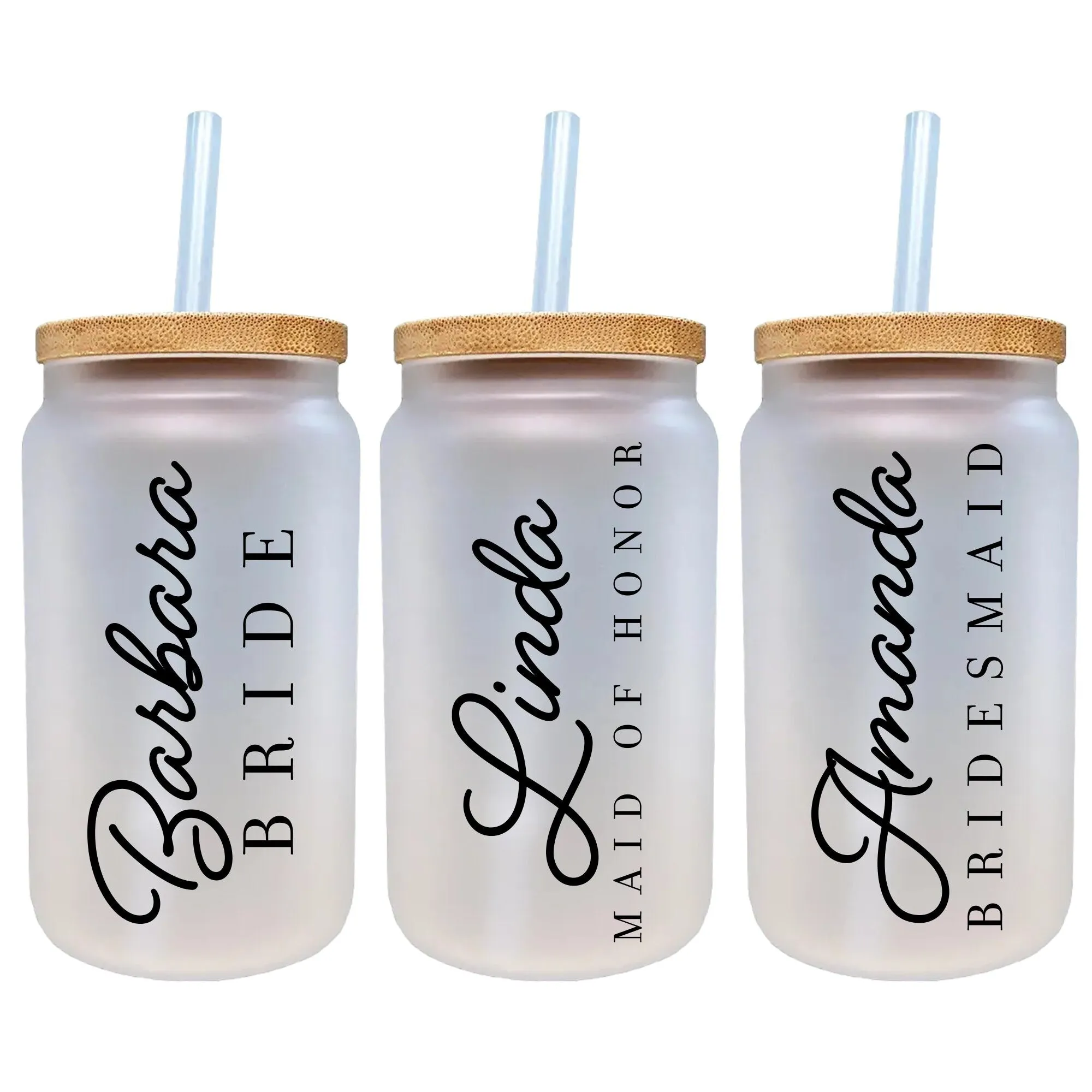 Personalized Bride Iced Coffee Cup Glass Bride Beer Can Glass Bride to Be Gift Custom Bride Can Glass with Bamboo Lid and Glass Straw