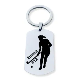 Personalized Engraved Field Hockey Player Keychain