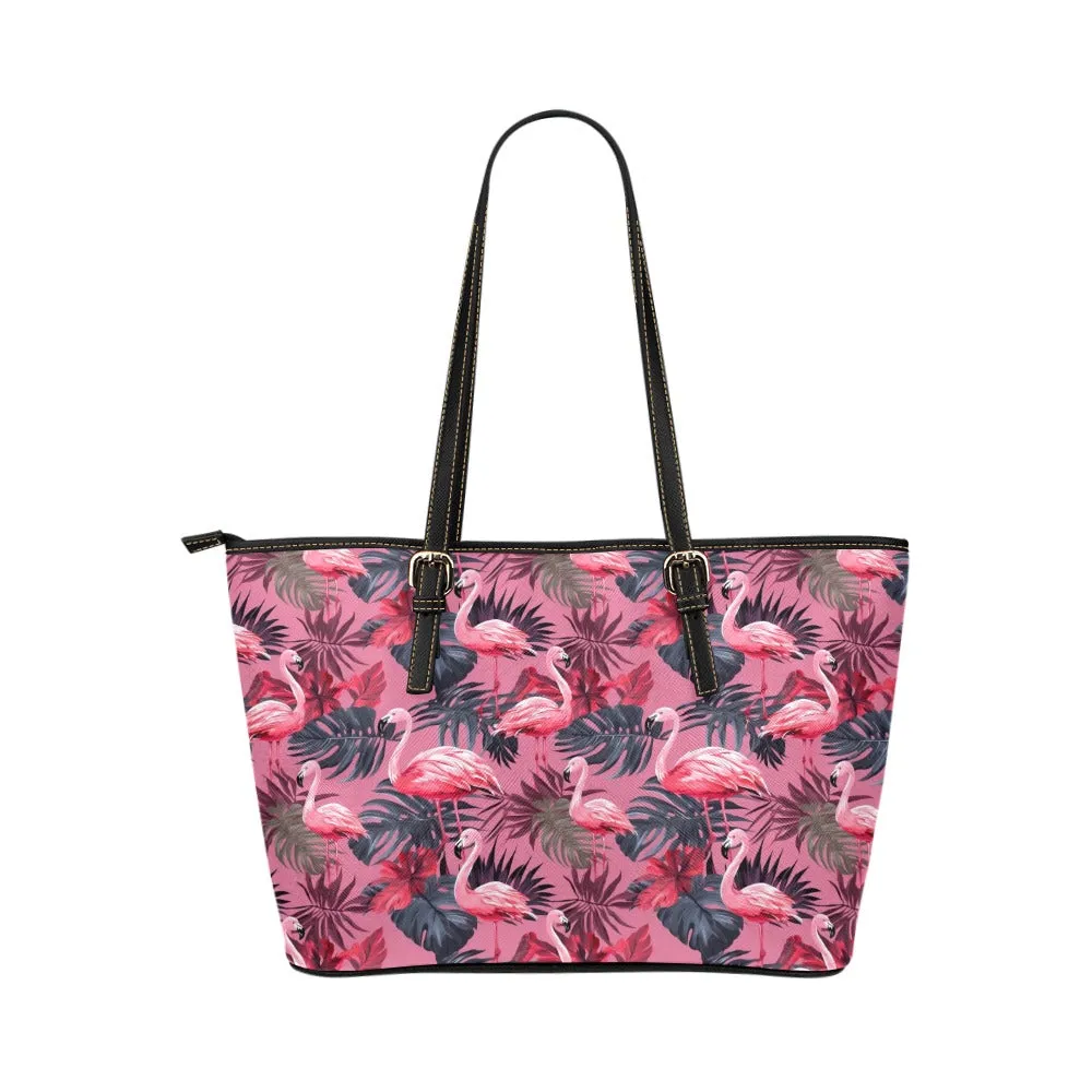 Pink Flamingo Leather Tote Bag, Tropical Purse Small Large Vegan shoulder Zip on Top Designer Women Ladies Work Laptop Handbag