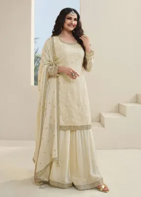 Prachi Desai Off White Organza Embroidered Sharara Suit