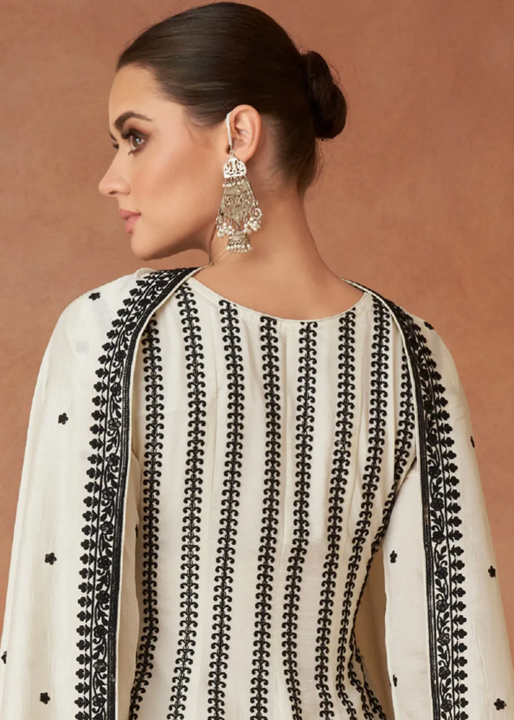 Premium Silk Embroidered Off White Festive Sharara Suit