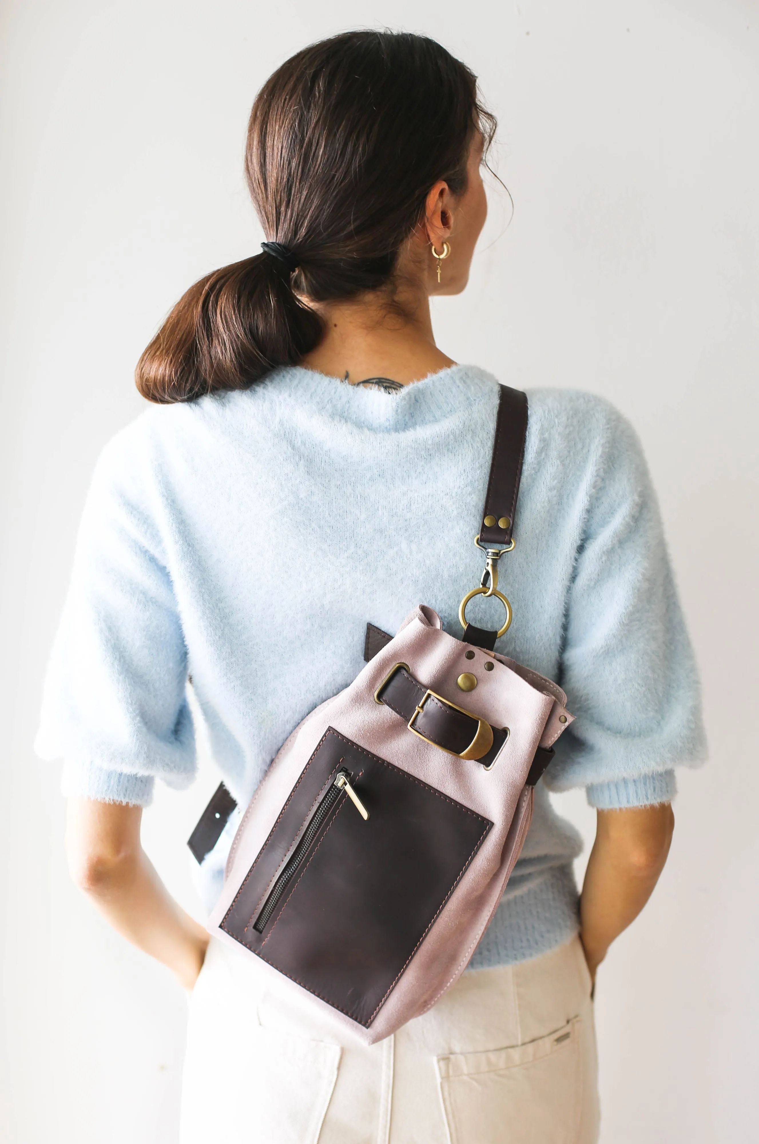 Purple Suede Sling Backpack