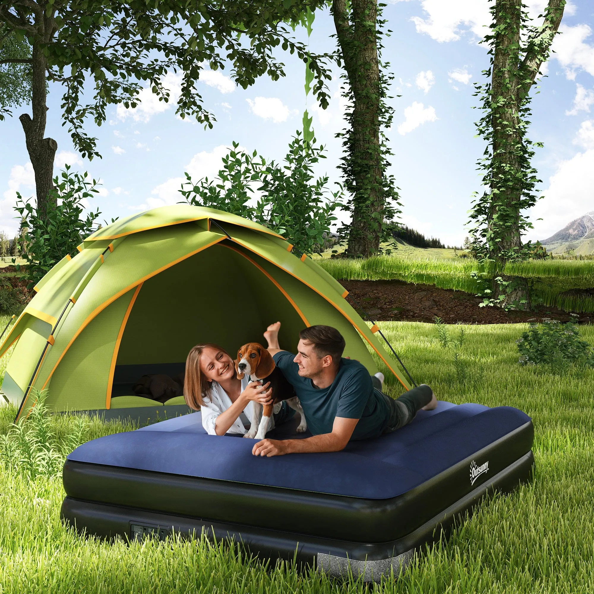 Queen Air Bed with Built-in Electric Pump and Integrated Pillow