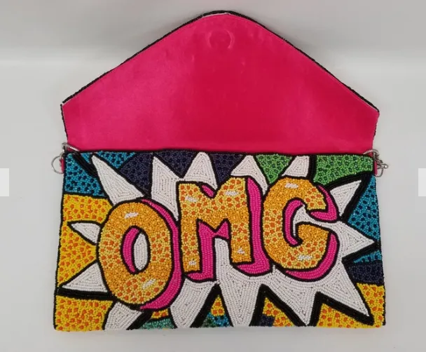 "OMG" Clutch Purse Statement Piece for Concert, Festival, Casual Outing, Special Event.