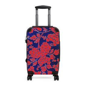 Red Blue Floral Print Suitcase, Abstract Oriental Style Floral Print Designer Suitcases, Travel Bag Suitcases (Small, Medium, Large)