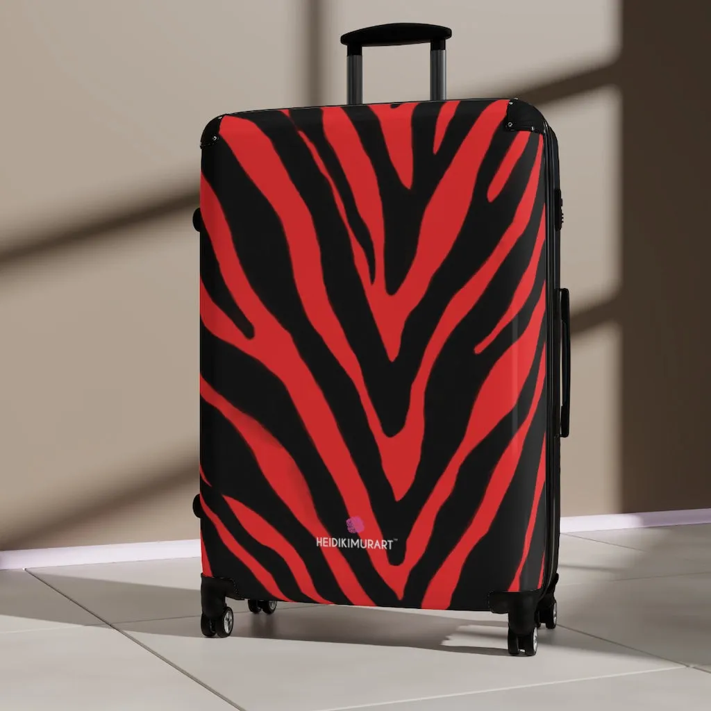 Red Zebra Striped Print Suitcases, Zebra Striped Animal Print Designer Suitcase Luggage (Small, Medium, Large)