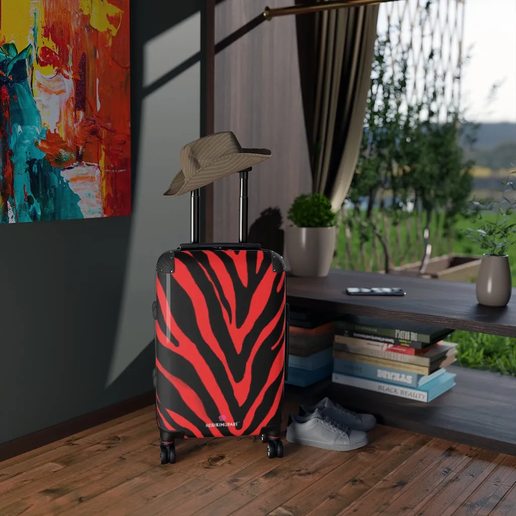 Red Zebra Striped Print Suitcases, Zebra Striped Animal Print Designer Suitcase Luggage (Small, Medium, Large)