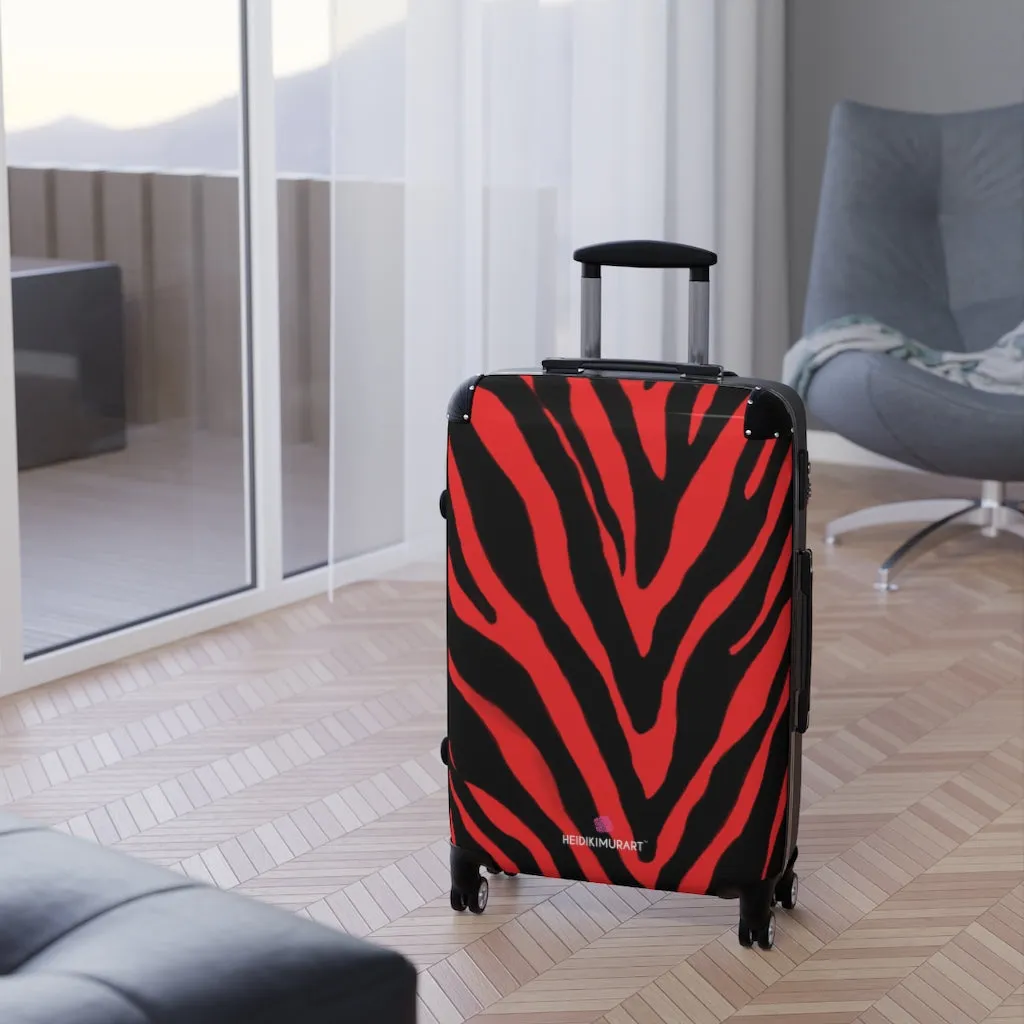 Red Zebra Striped Print Suitcases, Zebra Striped Animal Print Designer Suitcase Luggage (Small, Medium, Large)