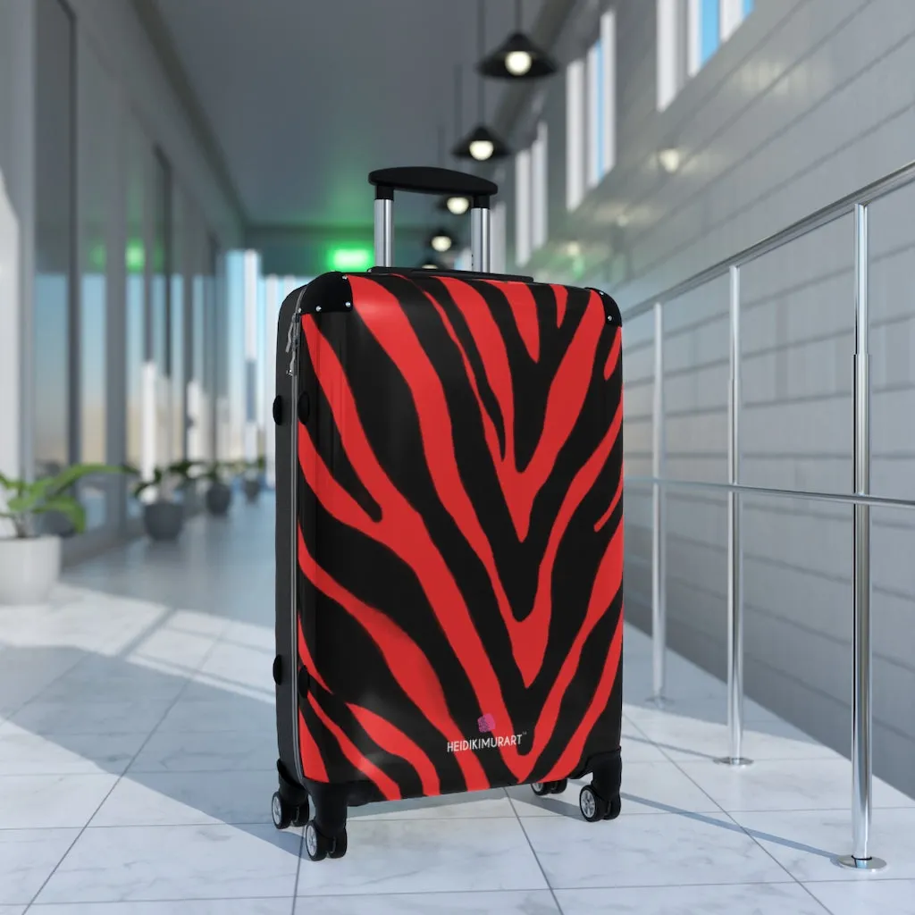 Red Zebra Striped Print Suitcases, Zebra Striped Animal Print Designer Suitcase Luggage (Small, Medium, Large)