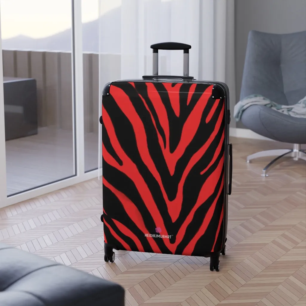 Red Zebra Striped Print Suitcases, Zebra Striped Animal Print Designer Suitcase Luggage (Small, Medium, Large)