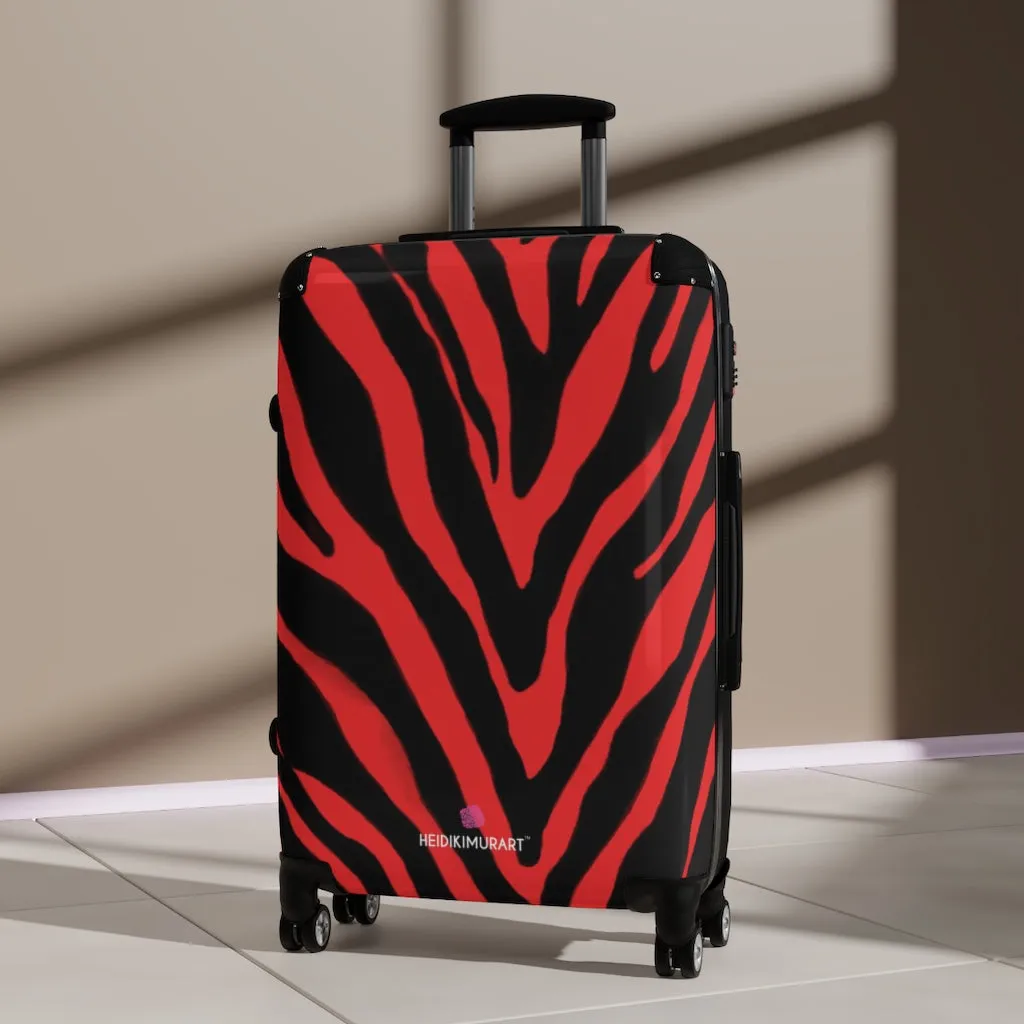 Red Zebra Striped Print Suitcases, Zebra Striped Animal Print Designer Suitcase Luggage (Small, Medium, Large)