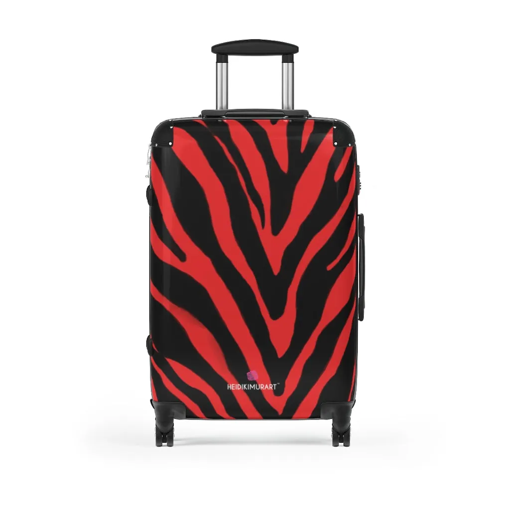 Red Zebra Striped Print Suitcases, Zebra Striped Animal Print Designer Suitcase Luggage (Small, Medium, Large)