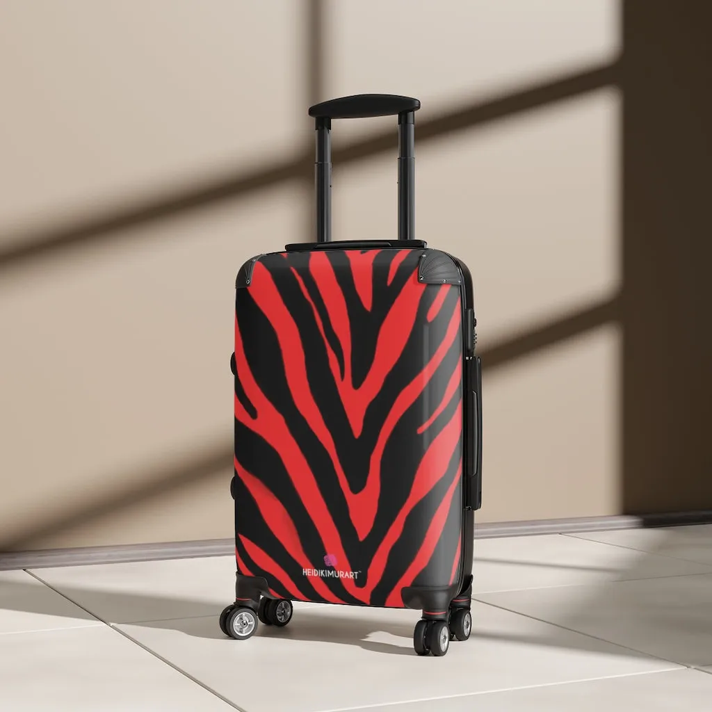 Red Zebra Striped Print Suitcases, Zebra Striped Animal Print Designer Suitcase Luggage (Small, Medium, Large)