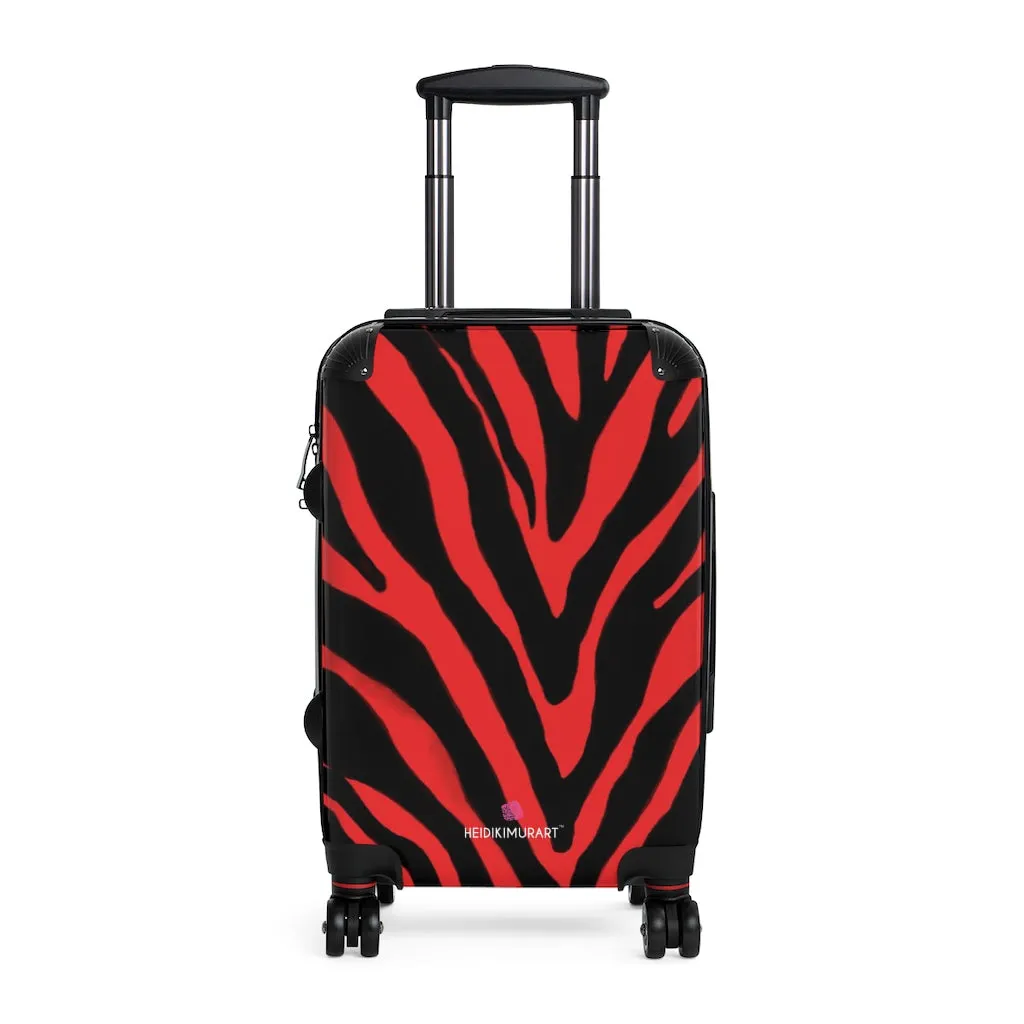 Red Zebra Striped Print Suitcases, Zebra Striped Animal Print Designer Suitcase Luggage (Small, Medium, Large)