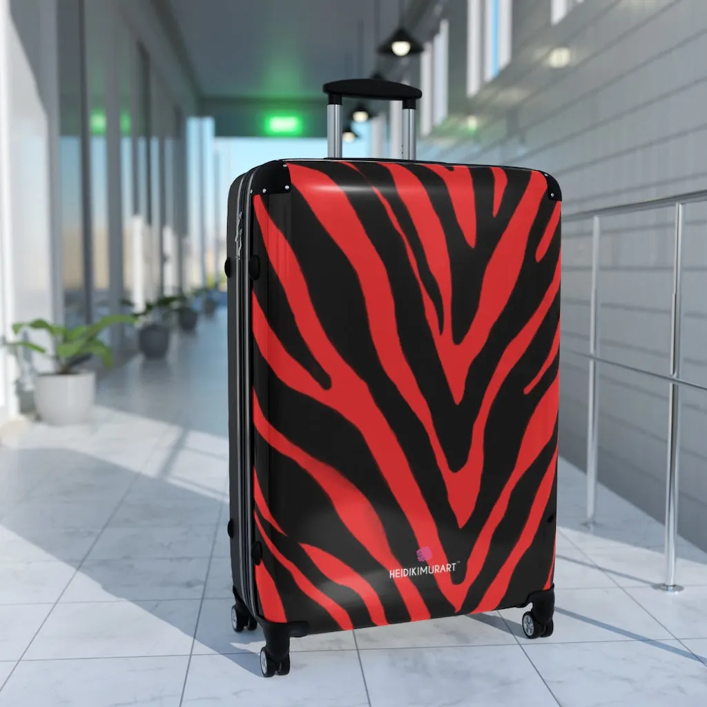 Red Zebra Striped Print Suitcases, Zebra Striped Animal Print Designer Suitcase Luggage (Small, Medium, Large)