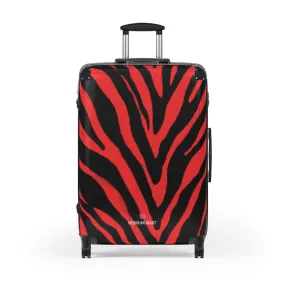 Red Zebra Striped Print Suitcases, Zebra Striped Animal Print Designer Suitcase Luggage (Small, Medium, Large)