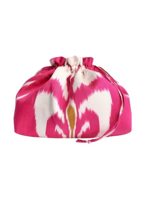 Regina Silk Ikat Party Purse- Pink, White, Gold