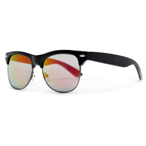 Retro Inspired Round Half Frame Colorful Reflective Lens Sunglasses