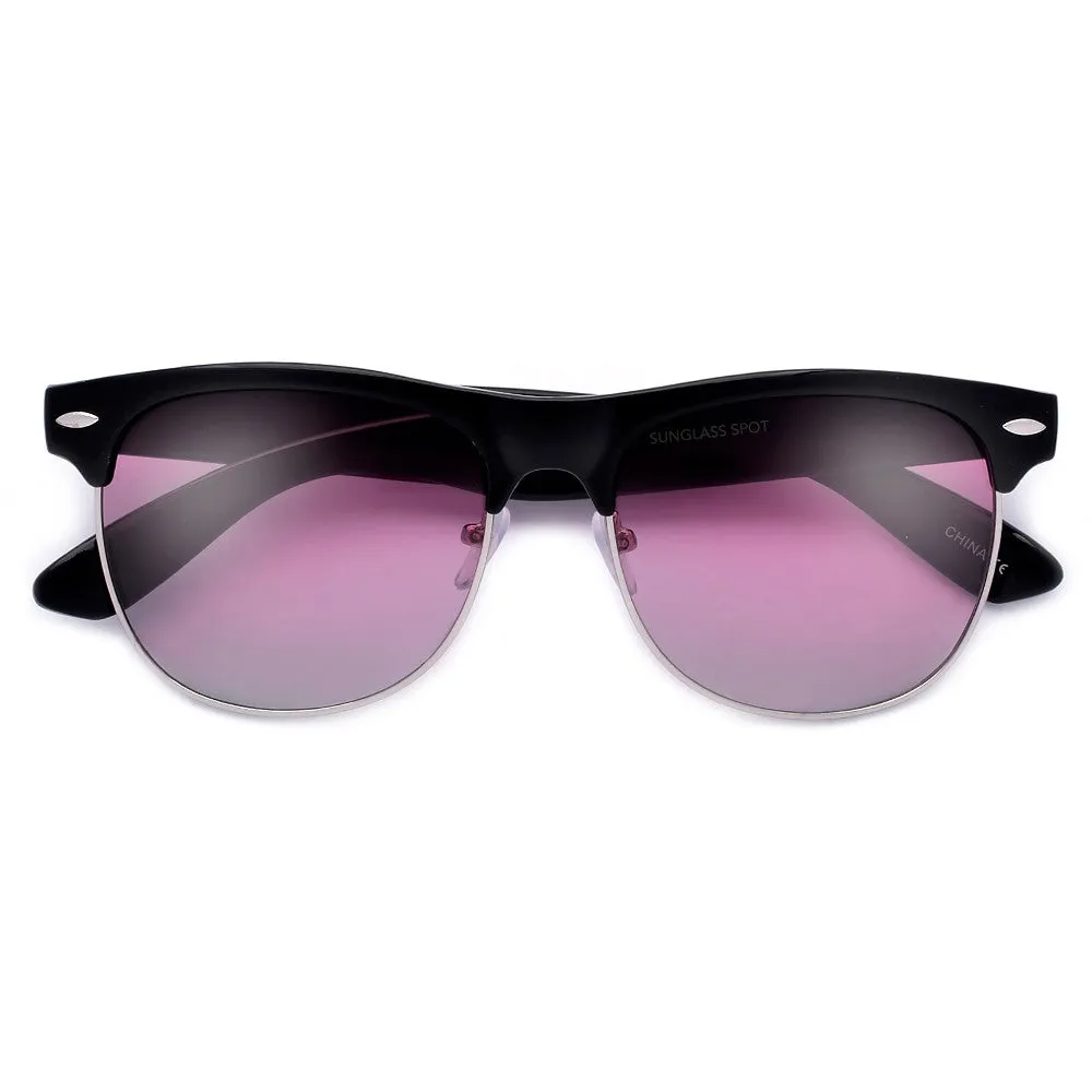 Retro Inspired Round Half Frame Colorful Reflective Lens Sunglasses