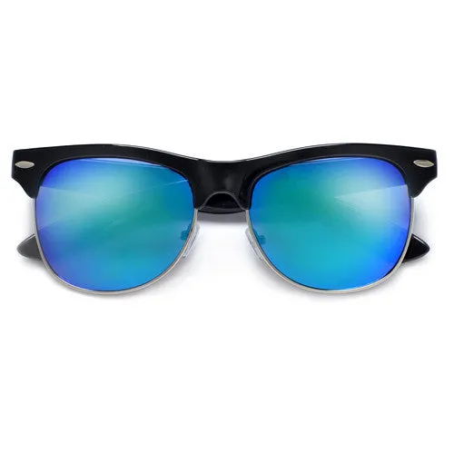 Retro Inspired Round Half Frame Colorful Reflective Lens Sunglasses