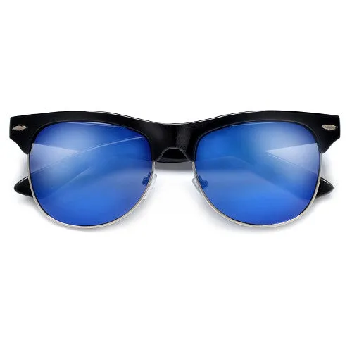 Retro Inspired Round Half Frame Colorful Reflective Lens Sunglasses