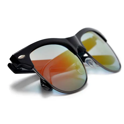 Retro Inspired Round Half Frame Colorful Reflective Lens Sunglasses