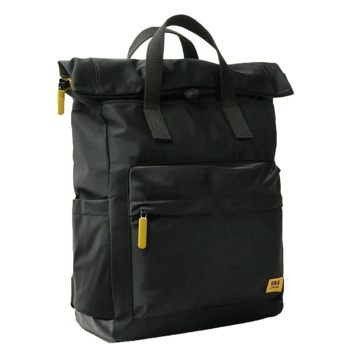 Roka Canfield B Medium All Black Recycled Nylon Backpack - Black/Corn Yellow