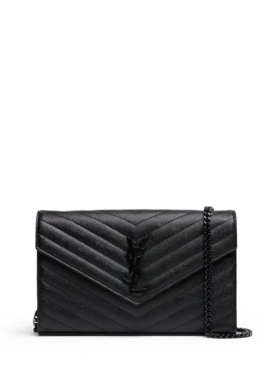 Saint Laurent   Monogram embossed leather chain wallet 