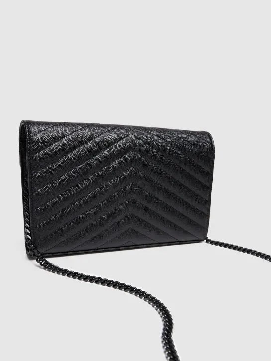 Saint Laurent   Monogram embossed leather chain wallet 