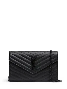 Saint Laurent   Monogram embossed leather chain wallet 