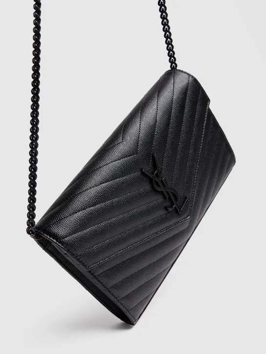 Saint Laurent   Monogram embossed leather chain wallet 