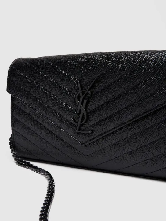 Saint Laurent   Monogram embossed leather chain wallet 