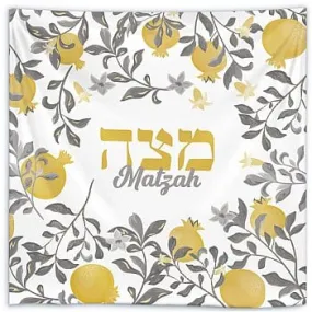 Screen Printed Matzah Cover - Pomegranate Gold/Silver