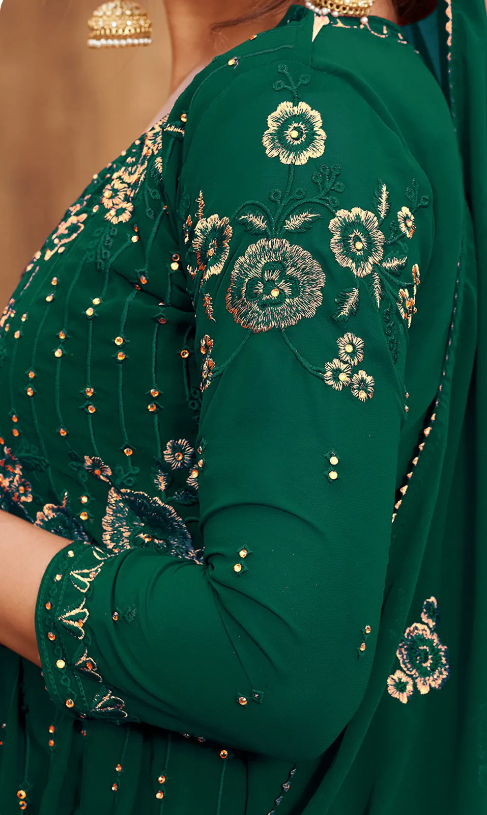 Sharara Set in Bottle Green Beautifully Embroidered Suit