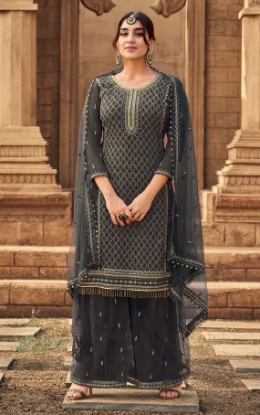 Sharara Set in Grey Beautifully Embroidered Suit