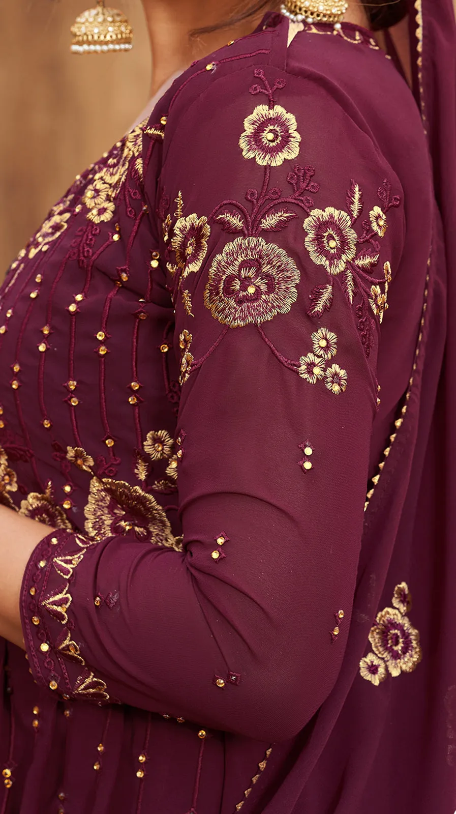 Sharara Set in Maroon Beautifully Embroidered Suit