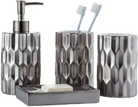 Silver Gray Ceramic Bathroom Accessory Set