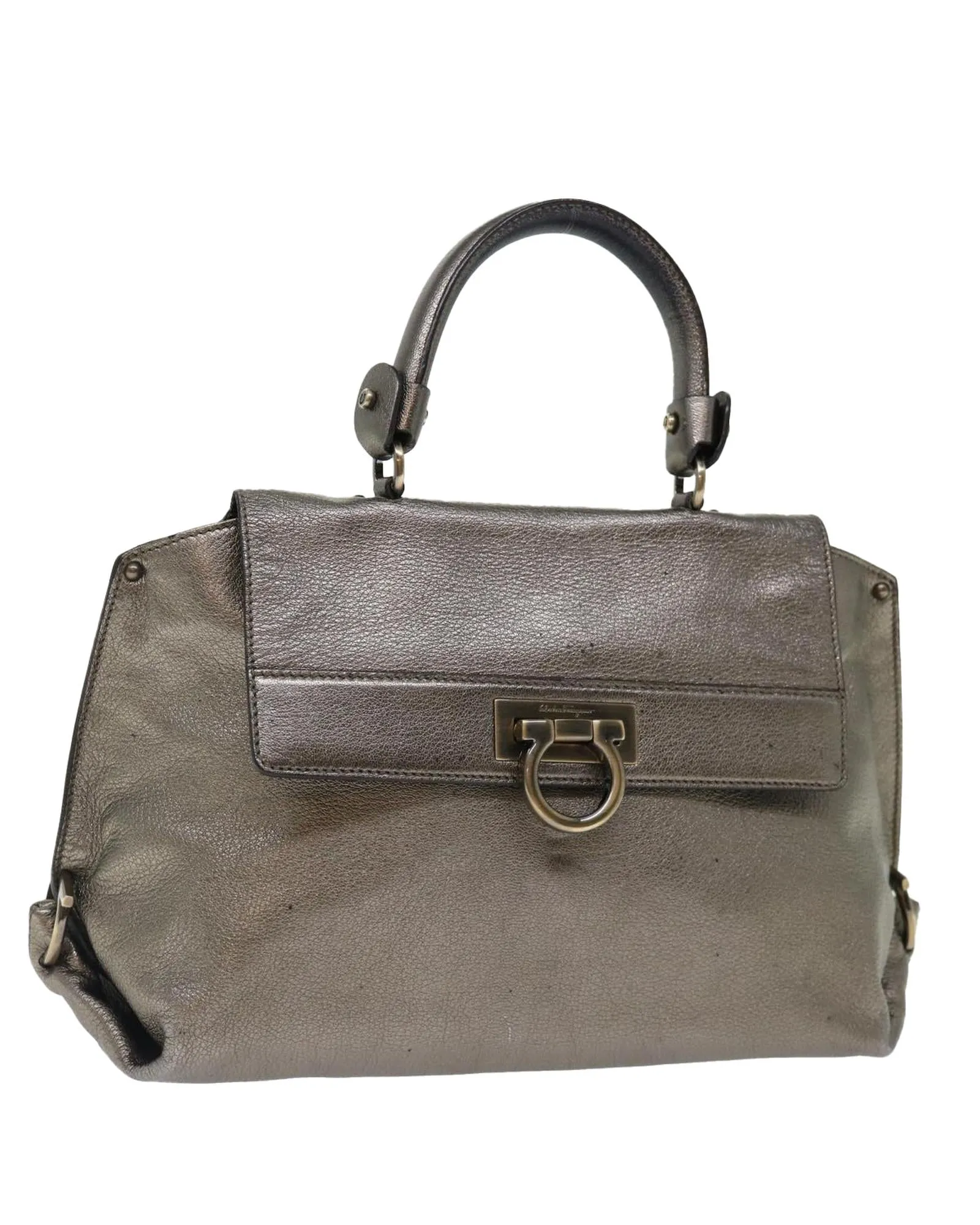 Silver Leather Gancini Hand Bag by Salvatore Ferragamo