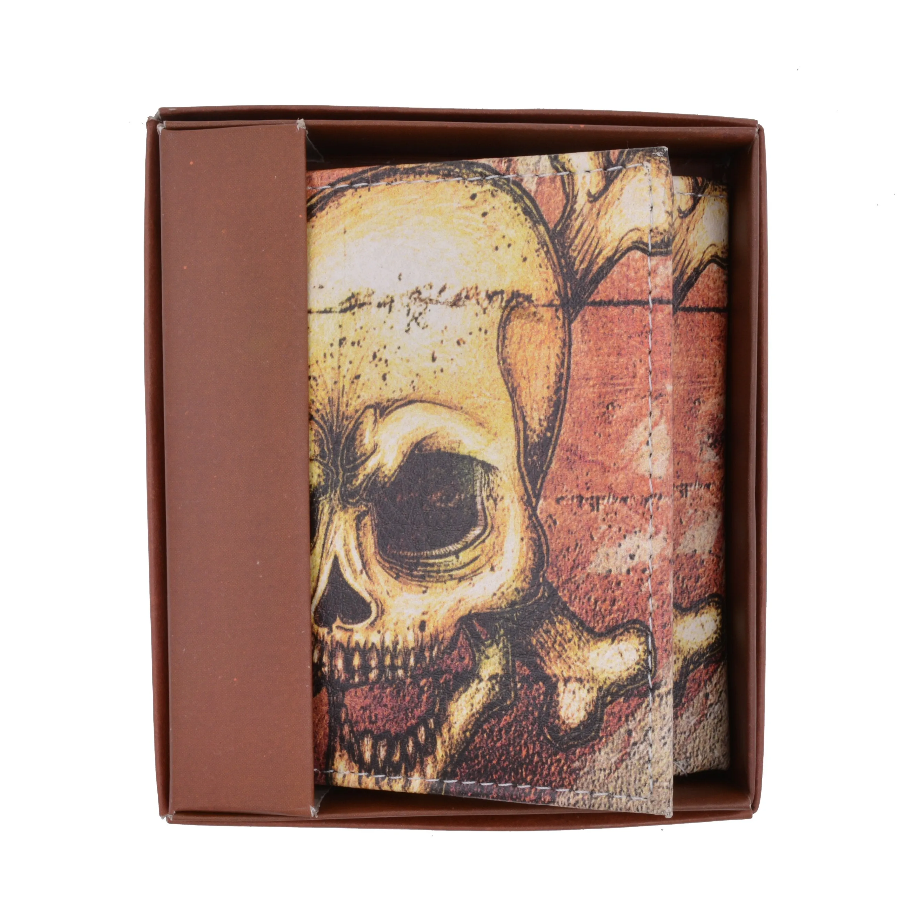 Skull Men's Genuine Leather Credit Card ID Holder Trifold Wallet with Middle Flap 1346-18