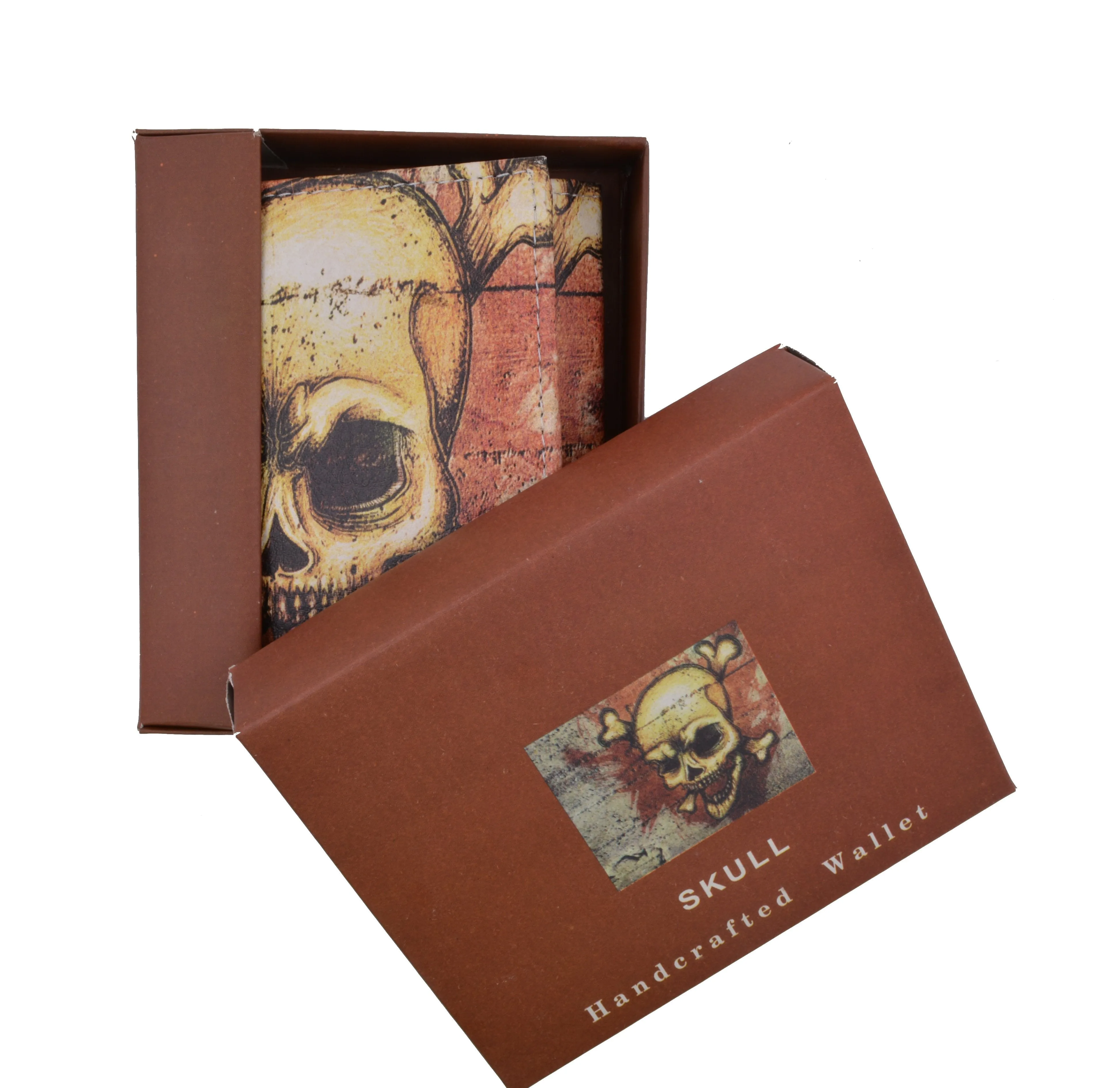 Skull Men's Genuine Leather Credit Card ID Holder Trifold Wallet with Middle Flap 1346-18